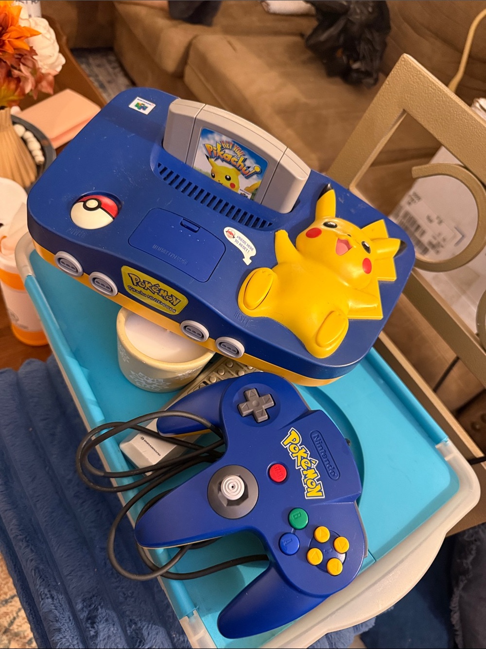 Nintendo Blue Pikachu Nintendo 64 Console with Matching Controller